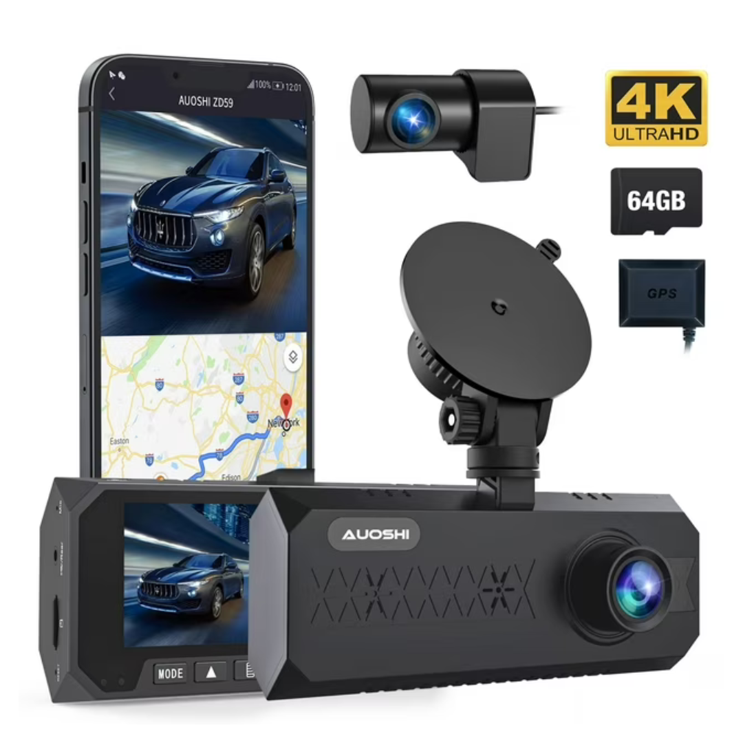 AUOSHI 3 Channel 4K/2.5K+1080P 3.16" Full HD Dual Dash Camera