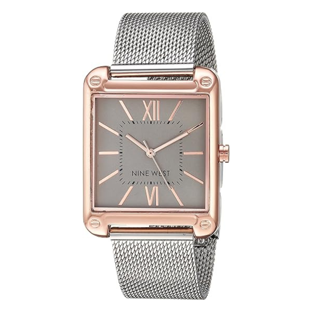 Nine West Women's Rose Gold Tone And Silver Tone Mesh Bracelet Watch