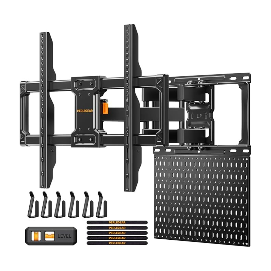 Perlegear Full Motion TV Wall Mount With Metal Pegboard For 42-84 inch TVs