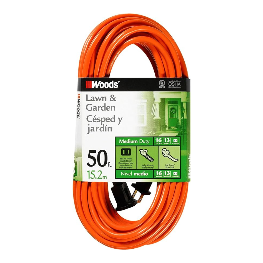 Woods 50ft 2-pronged 16/2 SJTW General Purpose Extension Cord