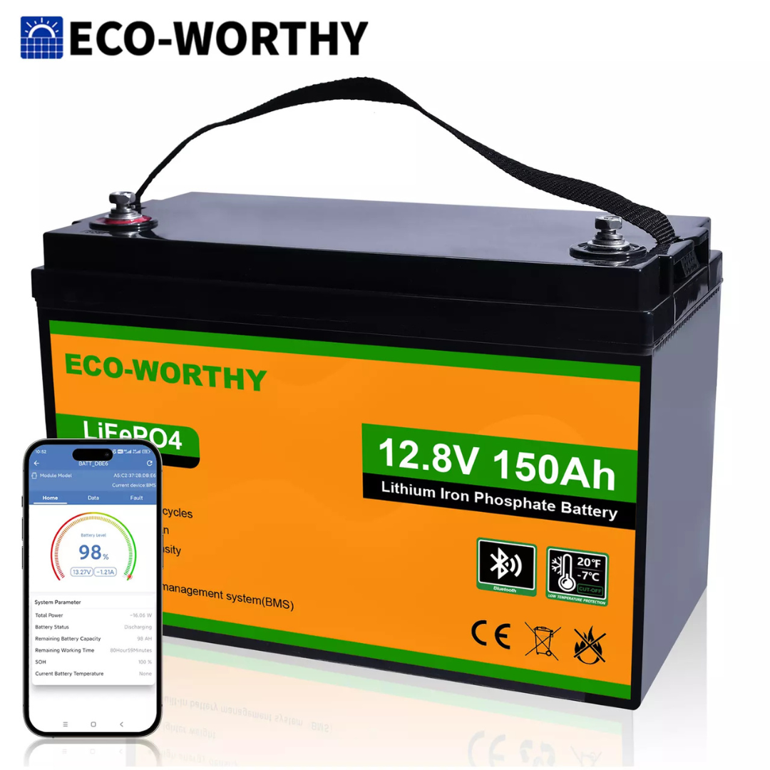 ECO-WORTHY 1920Wh 12V 150Ah LiFePO4 Lithium Battery Bluetooth Monitoring For RV