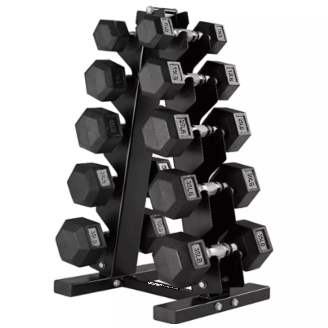 HolaHatha 10, 15, 25, 30 & 35 Lb Hexagonal Dumbbell Free Hand Weight Set