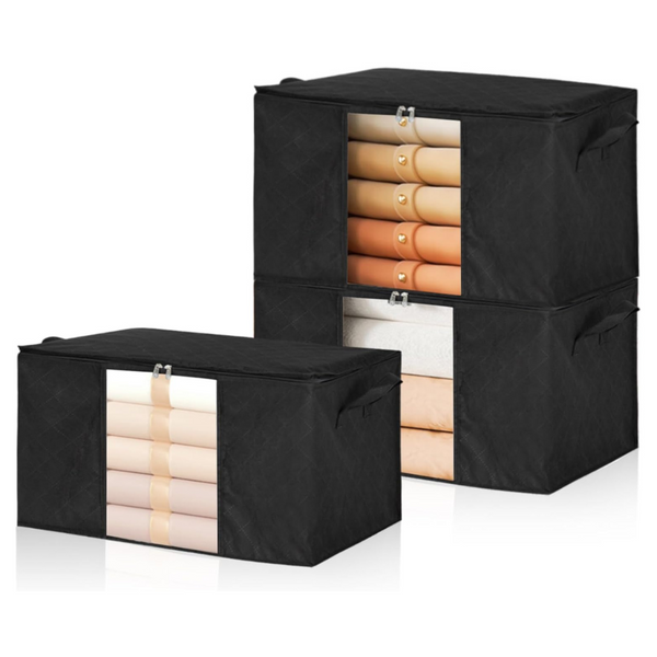 3-Pack Closet Large Clothes Storage Bags With Lids & Zipper (2 Colors)