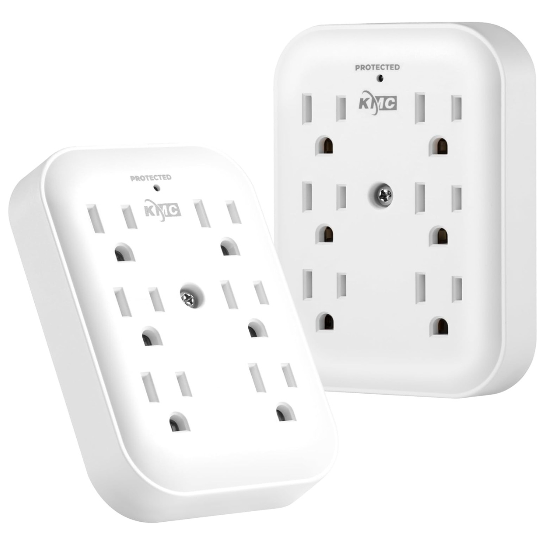 2-Pack KMC ETL/UL Certified Surge Tap 6-Outlet Wall Plug Extender