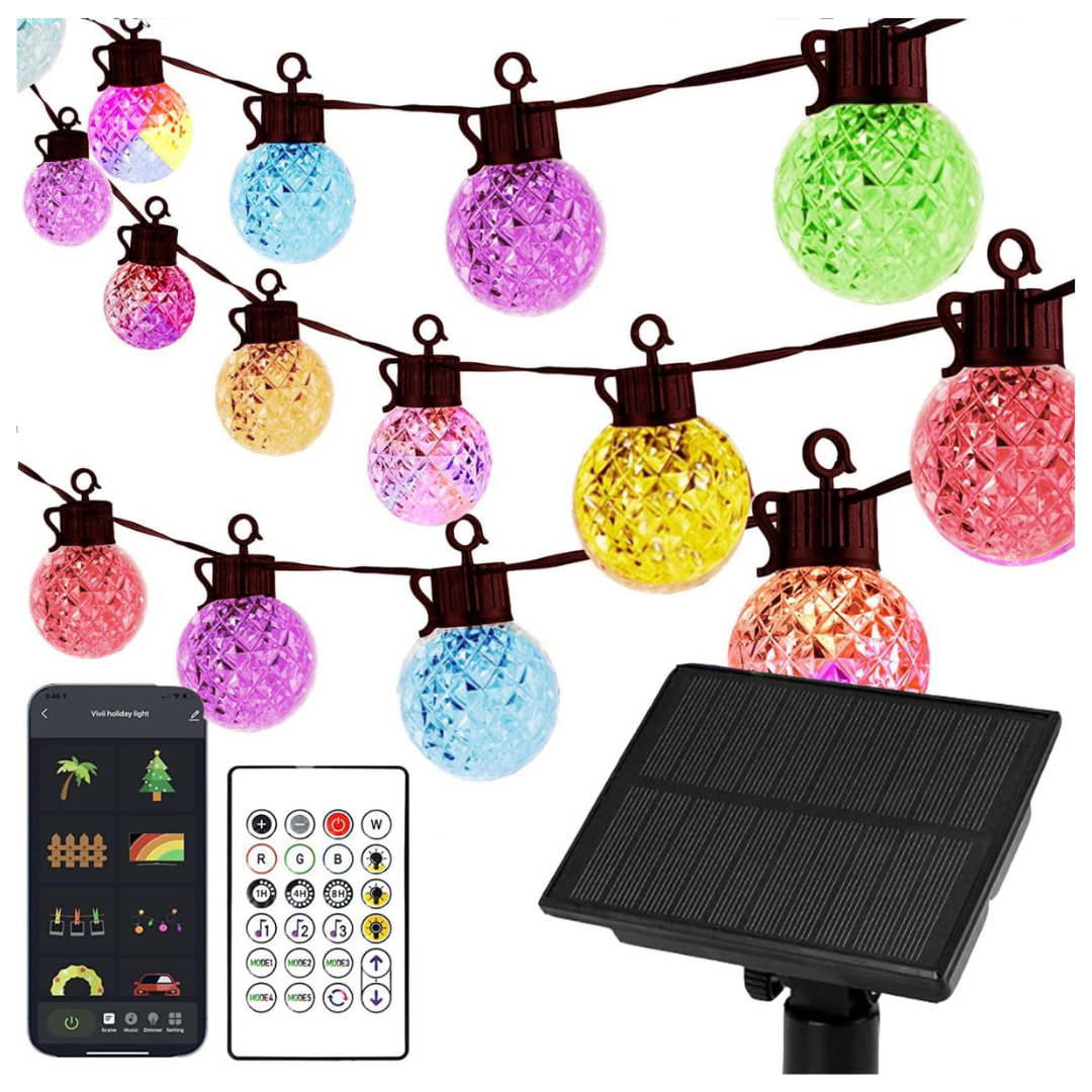 25 RGB Color IP65 Waterproof 15ft Globe Solar LED String Lights