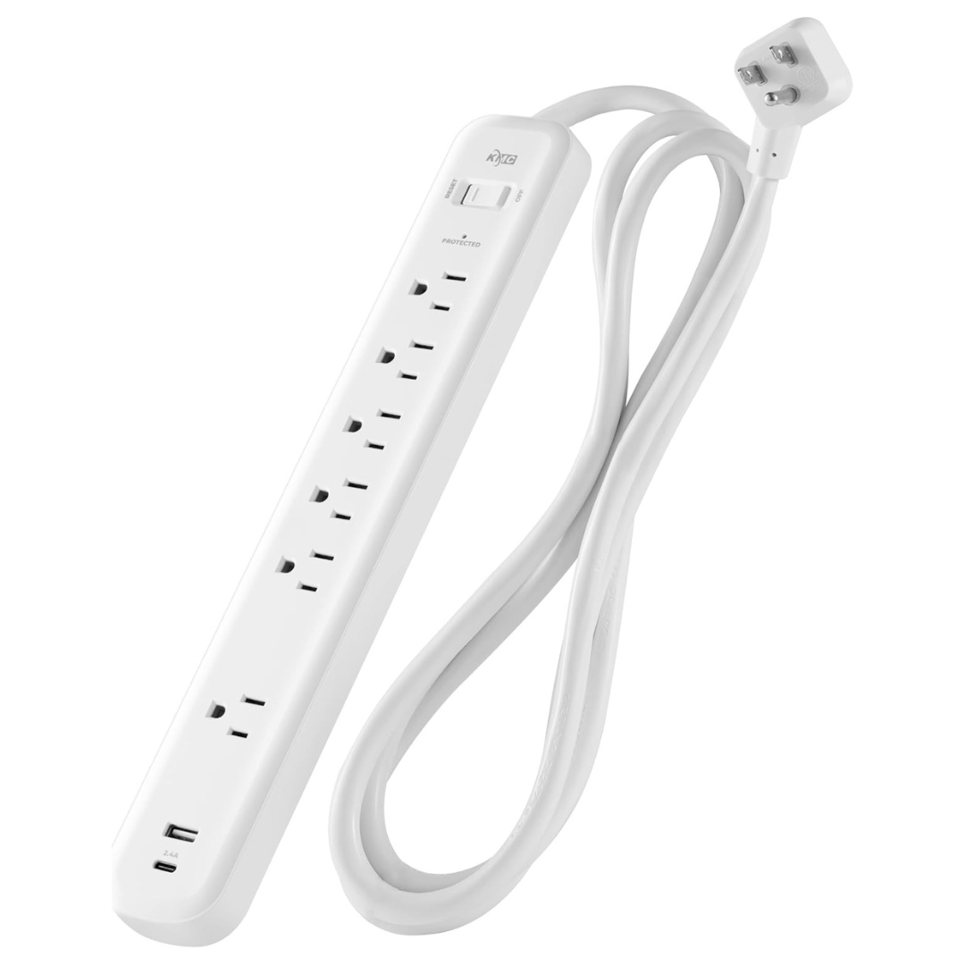 KMC 6-Outlet 1 USB-A & 1 USB-C Port Surge Protector Power Strip