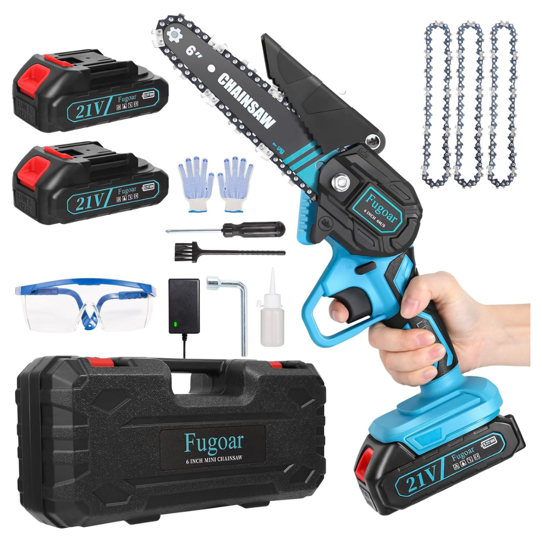 Fugoar Cordless Mini Chainsaw With 2 Batteries And 3 Chains