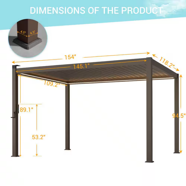 10 ft. x 13 ft. LED Modern Steel Louvered Pergola