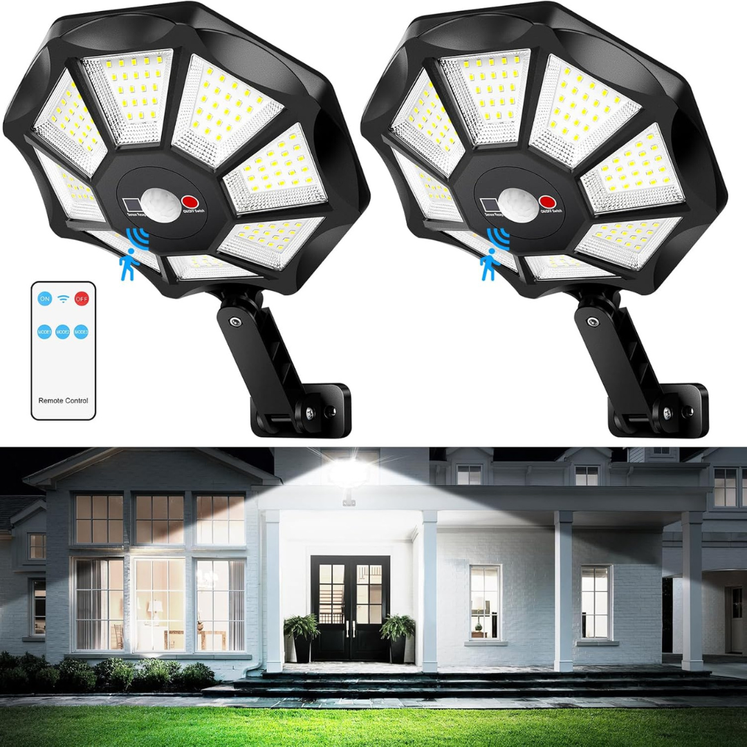 2-Pack Waterproof 6500K 168 LED Outdoor Solar Flood Lights