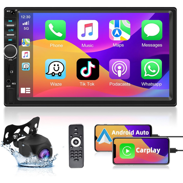 7 Inch Double Din Car Stereo Radio with Apple Carplay & Android Auto