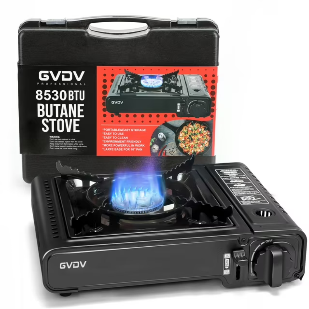 GVDV Portable 1 Burner Butane Gas Stove w/ Carrying Case (2 Colors)