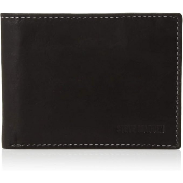 Steve Madden Men's Leather Wallet with Extra Capacity Attached Flip Pockets