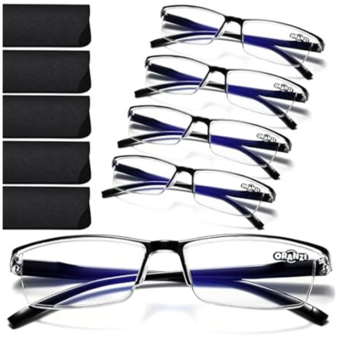 5-Pack Oranzi Men's Blue Light Blocking TR90 Reading Glasses