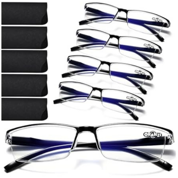 5-Pack Oranzi Men's Blue Light Blocking TR90 Reading Glasses