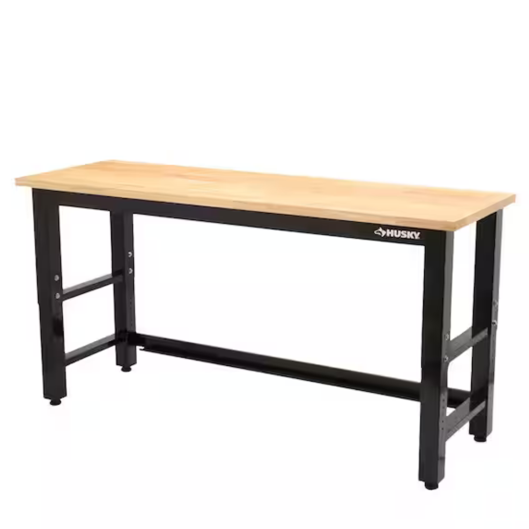 Husky 6 Ft Adjustable Height Solid Wood Top Workbench