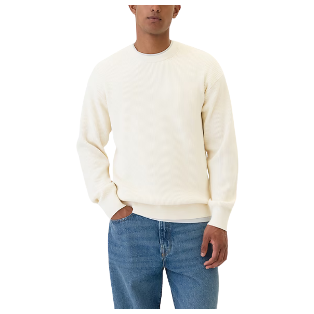 Gap Factory Men's Oversized Fisherman-Stitch Crewneck Sweater