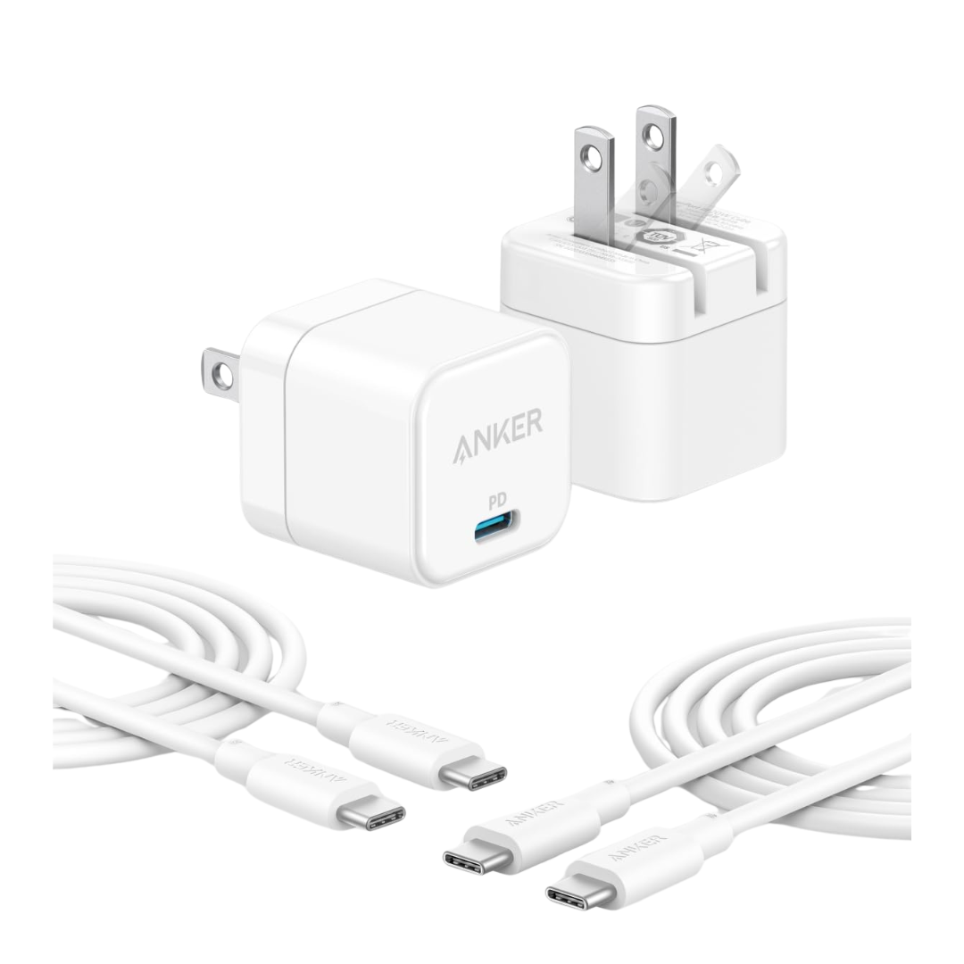 2-Pack Anker 20W USB-C Charger Adapter With 2-Pack USB-C Cable