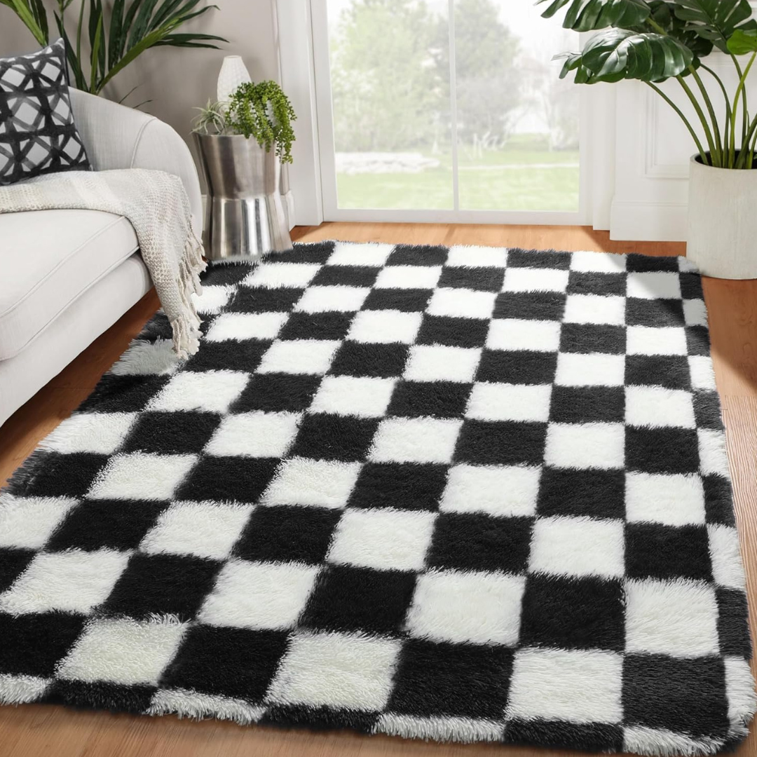 4x6 ft Fluffy Checkered Soft Shag Fuzzy Carpet