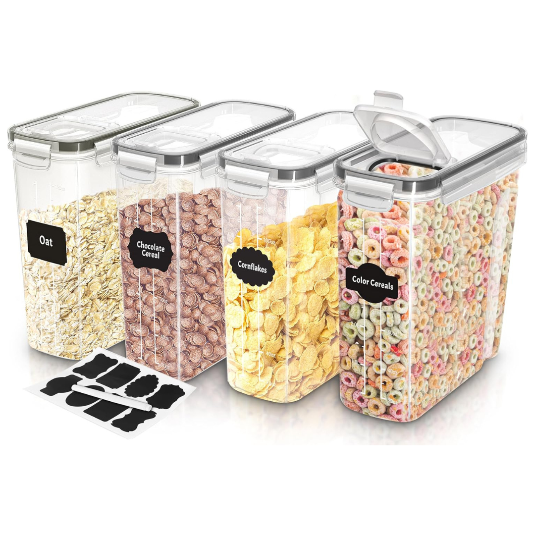 4-Pack Utopia Kitchen 4L Clear Airtight Food Storage Cereal Containers