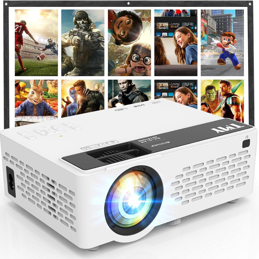 1080P Full HD 5500-Lumens Mini Projector with 100" Projector Screen