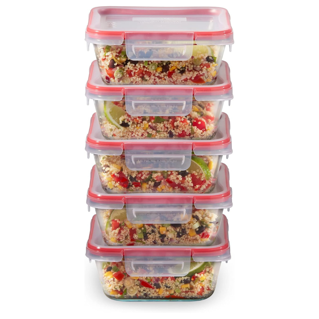 5-Pack Pyrex Freshlock 4-Cup Glass Food Storage Containers Set