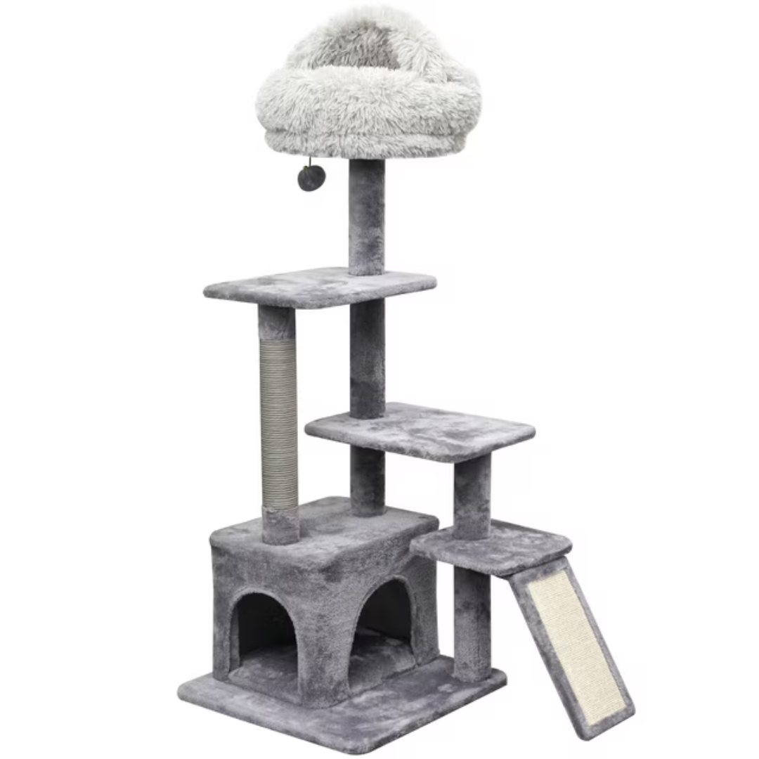 48" Height 4-Level Grey Cat Tree with Condo and Scratching Pad