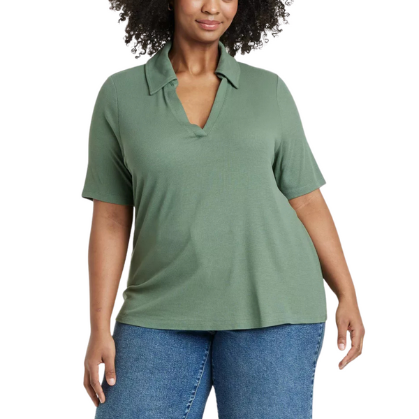 Ava & Viv Women's Short Sleeve Ribbed Polo Shirt (Various)