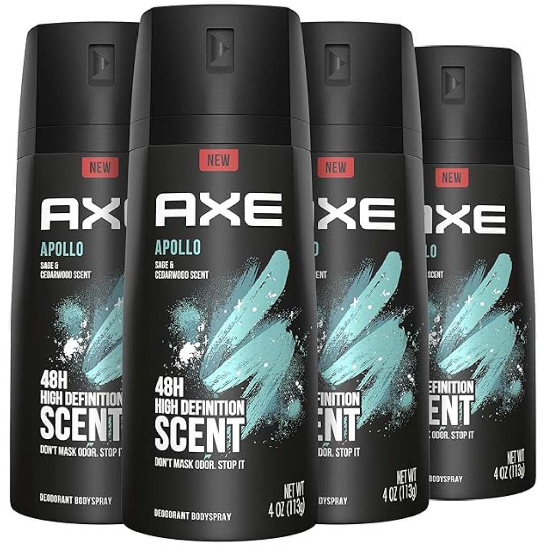 4-Pack AXE Apollo 4oz Body Spray Deodorant (Sage & Cedarwood Scent)