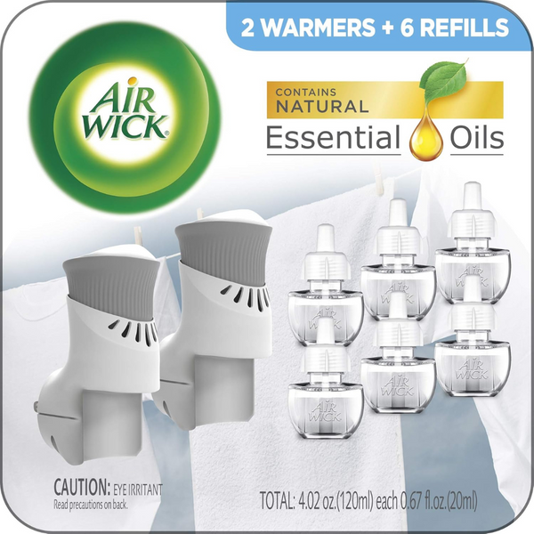 Air Wick Plug in Scented Oil Starter Kit (2 Warmers + 6 Refills)