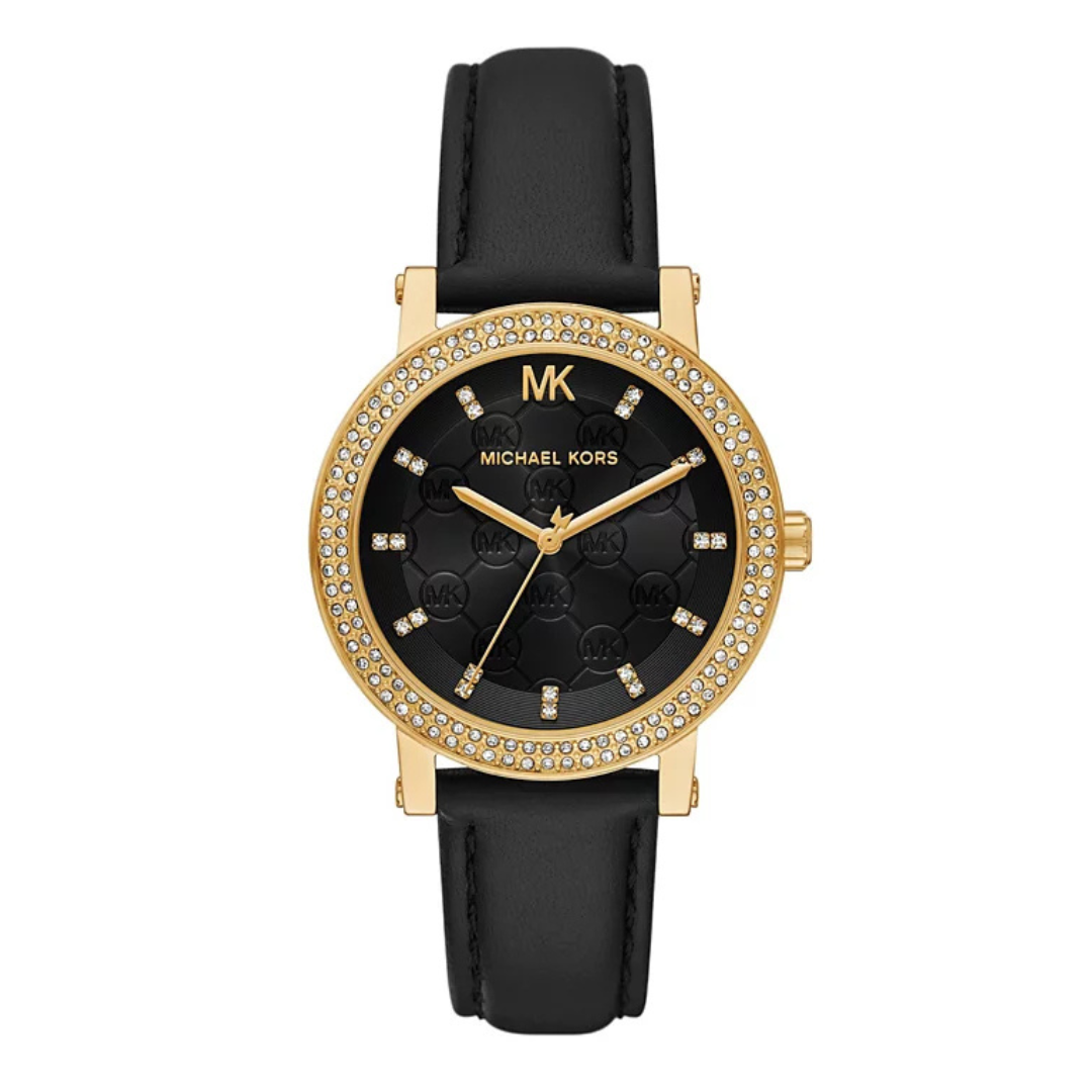 Michael Kors Corey Three-Hand Black Leather Watch