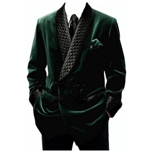 Men's Double Breasted Dinner Quilted Velvet Smoking Jacket