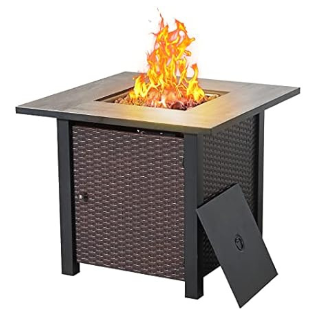 Propane 30 Inch 50,000 BTU Square Outdoor Gas Fire Pit With Tabletop