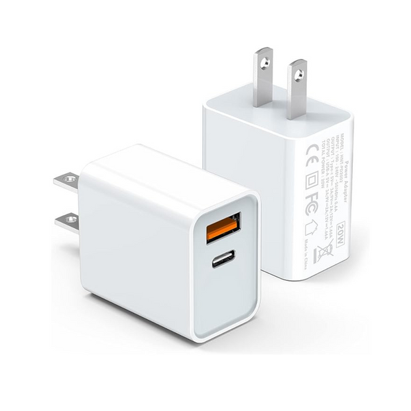 Paquete de 2 bloques de cargador rápido de pared USB-C con puerto dual PD de 20 W