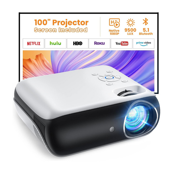 Proyector Bluetooth 1080P con pantalla de 100''