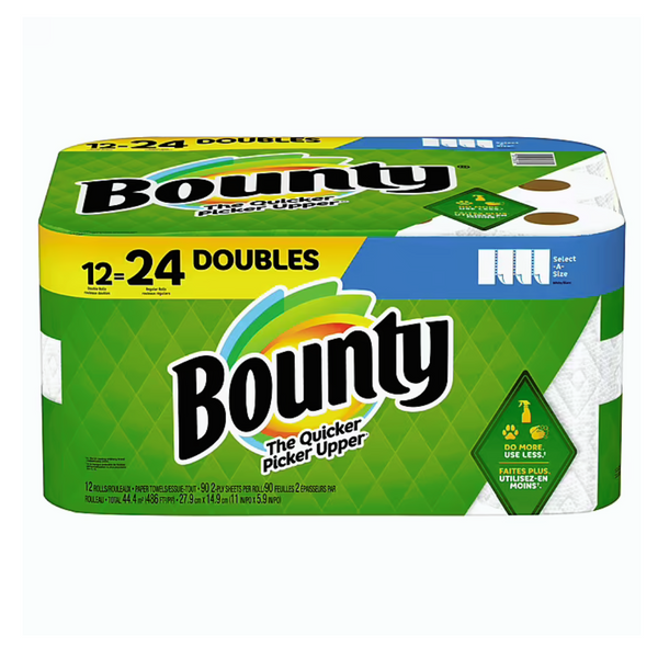 12 Bounty Double Rolls Select-A-Size 2-Ply Paper Towels