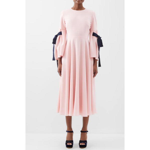 Roksanda Bow-Sleeve Pleated Crepe Midi Dress