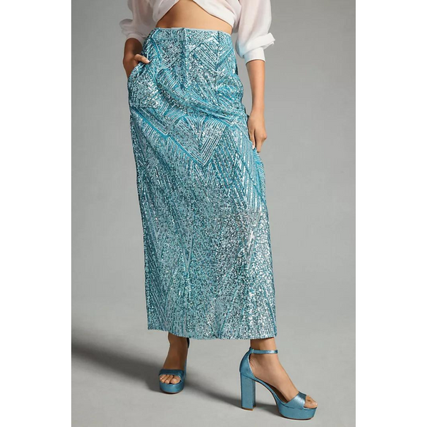 Anthropologie Patterned Sequin Skirt