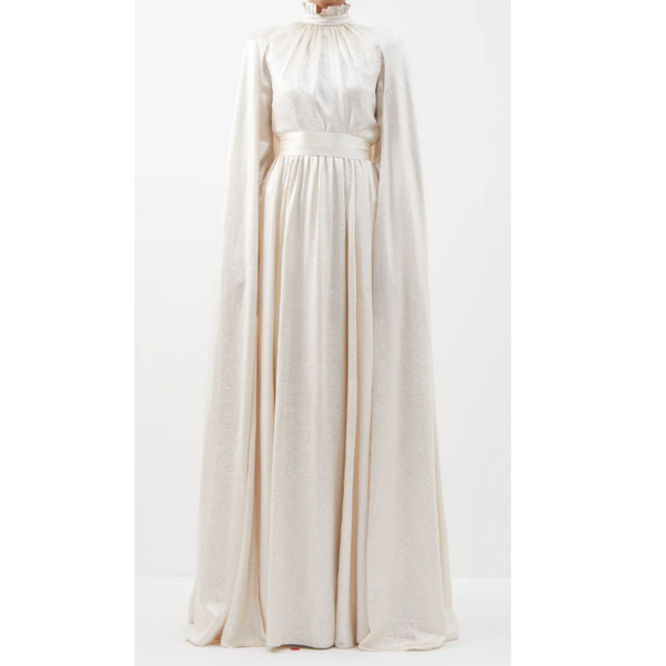 Erdem Gold Macie Caped Lurex Silk Blend Gown