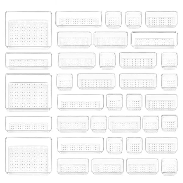 37 Piece Clear Plastic Drawer Organizers Set