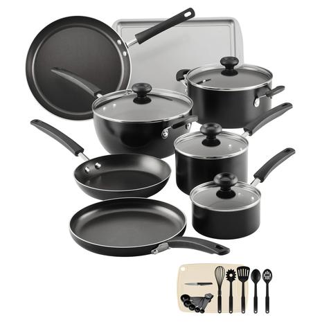 24-Piece Farberware Easy Clean Aluminum Nonstick Cookware