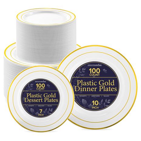 200 Gold Rimmed Disposable Plastic Plates