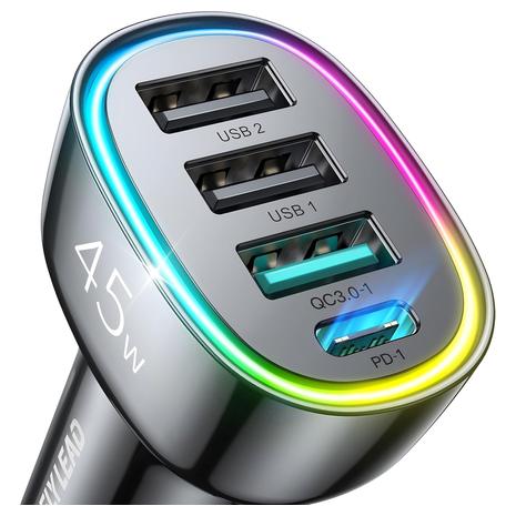 45W 4-Port PD/QC 3.0 USB-C Car Charger