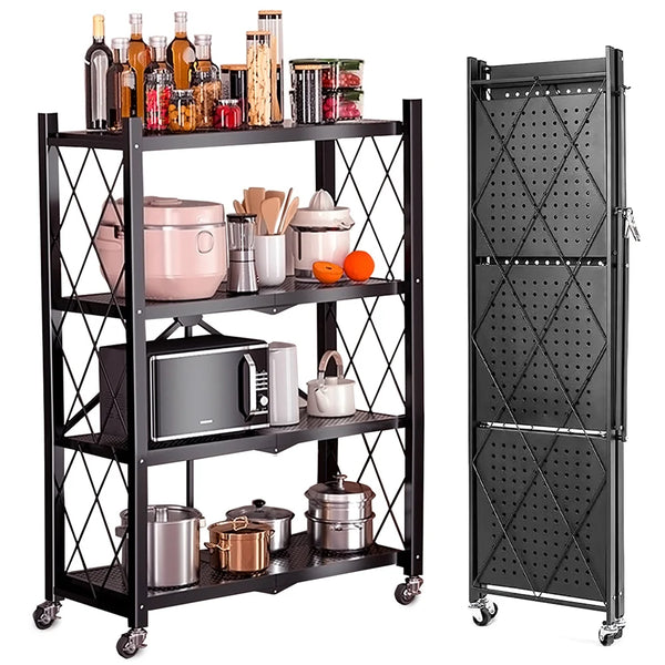 4-Tier Metal Foldable Storage Shelves Rack w/ Wheels