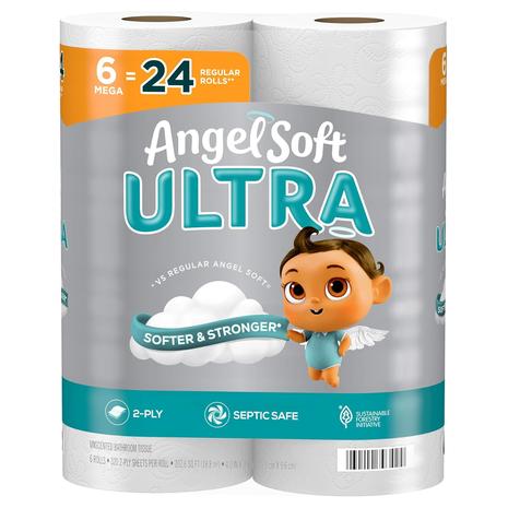 6 Mega (24 Regular Rolls) Angel Soft Ultra Toilet Paper