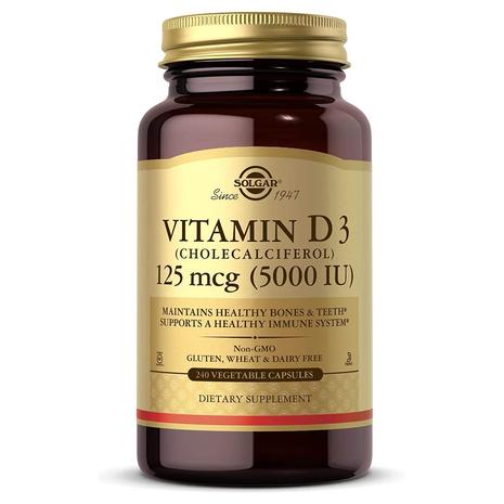 240 Count Solgar Vitamin D3 125 mcg Vegetable Capsules (Kof-K)