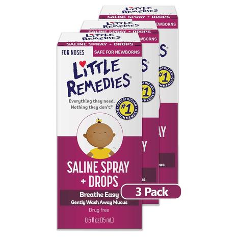 3-Pack Little Remedies Baby & Newborn Saline Nasal Spray & Saline Drops