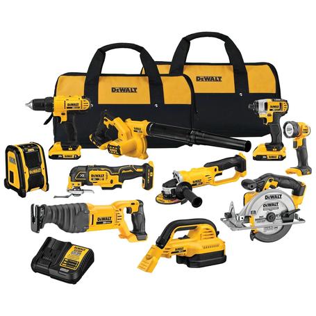 10-Tool Dewalt 20V MAX Cordless Combo Kit With 2 Batteries & Charger