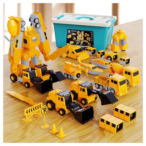 35-Piece Magnetic Transforming Construction Vehicle Set With Storage Box