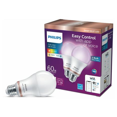 2-Pack Philips Smart Wi-Fi LED Light Bulb