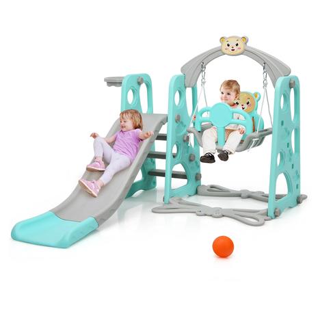 4-in-1 Toddler Climber & Swing Set w/ Basketball Hoop & Ball